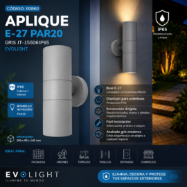 Aplique E-27 PAR 20 Gris JT-15506 265*85*140 IP 65 EVOLIGHT