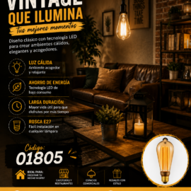 Bombillo 2w 1800k E-27 BY-ST64 Vintage ST-64 Ambar 110V-130V