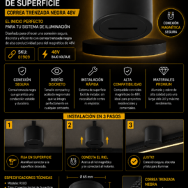 Conector Inicial RX03 de Superficie 65 x 49 de Correa Trenzada Negra 48v