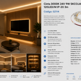 Cinta 3000K 24V 9W SKCOJA1 10MTS 120LED/M IP-20 3m