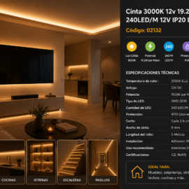 Cinta 3000K 12v 19.2W 5M 240LED/M 12V IP20 LN