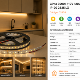 Cinta 3000k 110V 120LED/M 5MTS IP-20 2835 LX