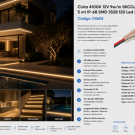 Cinta 4100K 12V 9w/m SKCOJA1 5 mt IP-68 SMD 3528 120 Led 3M