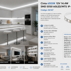 Cinta 6500K 12V 14.4W SMD 5050 60LED/MTS IP-20