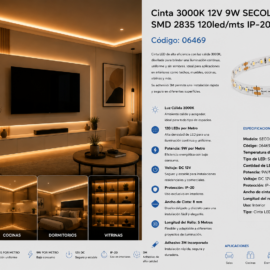 Cinta 3000K 12V 9W SECOLA1 5 MT SMD 2835 120LED/MTS IP-20 3M