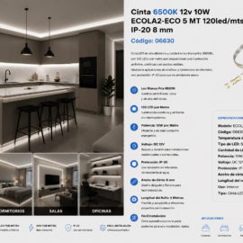 Cinta 6500K 12v 10WECOLA2-ECO 5 MT 120led/mts IP-20 8 mm
