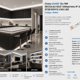 Cinta 6500K 12v 9W SECOLA2-ECO 120led/mts IP-33 ST2E120V12-C60 LED