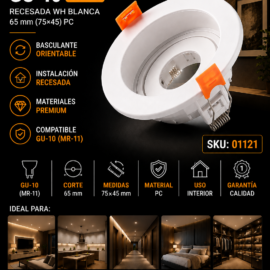 Empotrable Basculante GU-10 TS30S Recesada WH Blanca 65 mm (75x45) PC EVOLIGHT (MR-11)