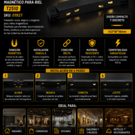 Conector Recto T22A03 BK Magnético para Riel T2510 143*18*18mm Negro