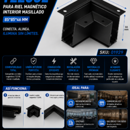 Unión Magnética Horizontal T2205L para Riel Magnético Interior Masillado 85*85*46 para Riel T2210C Negro