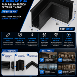 Unión Magnética Horizontal T2207L para Riel Magnético Exterior “LARKO” 85*85*46 para Riel T2210D Negro