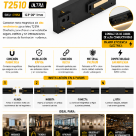 Conector Recto T23A03 BK Magnético para Riel T2510 123*26*11mm Negro ULTRA