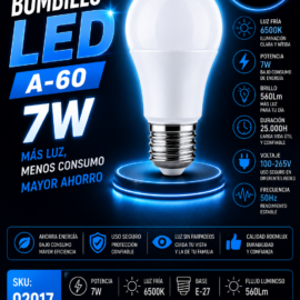 Bombillo 7w 6500k E-27 A-60 100-265V 560Lm 25000H 50Hz B15580- ROOMLUX