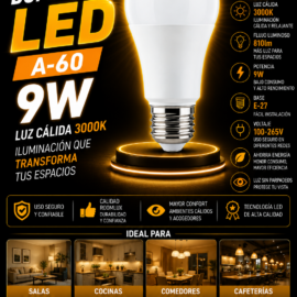Bombillo 9w 3000k E-27 A-60 810lm 100-265V B15580 ROOMLUX