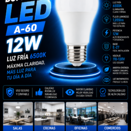 Bombillo 12W 6500K E-27 1,055lm A-60 110-13V B15580 ROOMLUX