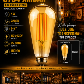 Bombillo 4w 2200k E-27 B70270 Vintage ST64 Ámbar 110V-130V