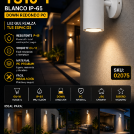 Aplique GU-10 TS10-1 Blanco IP-65 Down Redondo PC EVOLIGHT