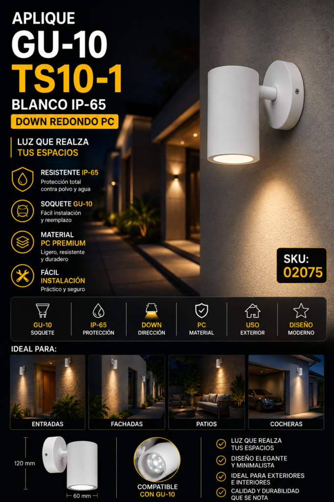 Aplique GU-10 TS10-1 Blanco IP-65 Down Redondo PC EVOLIGHT