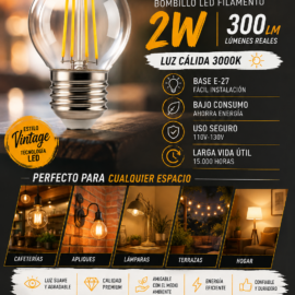 Bombillo 2W 3000k E-27 B70104 Vintage G-45 3000K Clear 110V-130V ROOMLUX