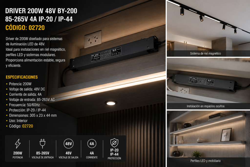Driver 200w 48V BY-200 85-265V 4A IP-20 305*23*44 IP-44