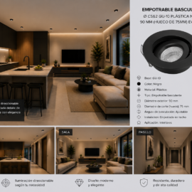 Empotrable Basculante Ø CS62 GU-10 Plástica 90 MM (Hueco de 75MM) Negro EVOLIGHT