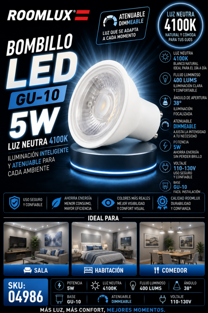 Bombillo 5w 4100k GU-10 B5585 DIMMEABLE 110-130V ROOMLUX