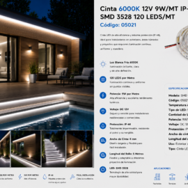Cinta 6000K 12V 9W/MT IP-68 SMD 3528 120 LEDS/MT