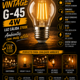 Bombillo 4W 2700k E-27 B70104 Vintage G-45 3000K 120V Dimiable ROOMLUX