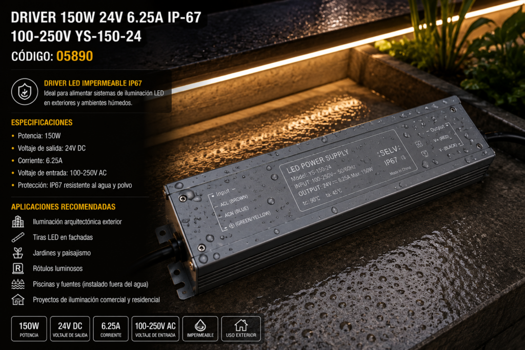 Driver 150W 24V 6.25A IP-67 100-250V YS-150-24