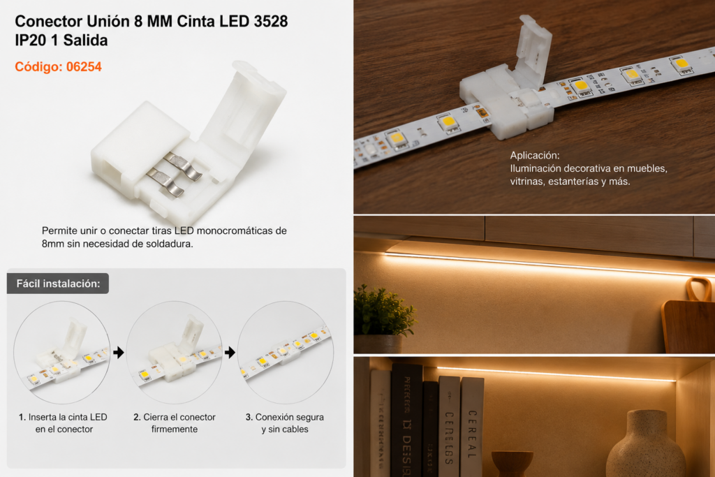 Conector Unión 8 MM Cinta LED 3528 IP20 1 Salida