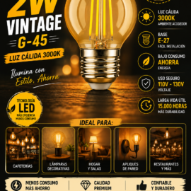Bombillo 2w 3000k E-27 B17300 Vintage G-45 110V-130V ROOMLUX
