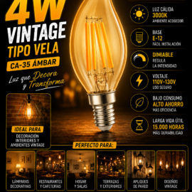 Bombillo 4W 3000k E-12 Vintage T/Vela CA-35 B70157 Dimiable 110V-130V ROOMLUX Ambar
