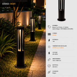 Baliza 7w 2700K JT-15334 JARDÍN NEGRO 105*580mm 85-265v