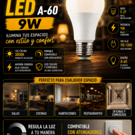 Bombillo 9W 3000k E-27 Dimeable B15580 A-60 110-130V ROOMLUX