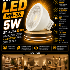 Bombillo 5W 3000k MR-16 GU5.3 110-130V 425Lm 38° B3520- ROOMLUX