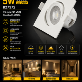 Empotrable Basculante 5w 3000k B27372 75 mm (90 x90) Blanca Plástica ROOMLUX