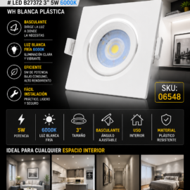 Empotrable Basculante # LED B27372 3" 5w 6000K WH Blanca Plástica ROOMLUX