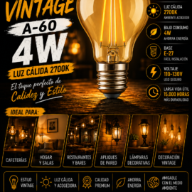 Bombillo 4w 2700k E-27 B70159 Vintage A-60 Ámbar 110-130V ROOMLUX