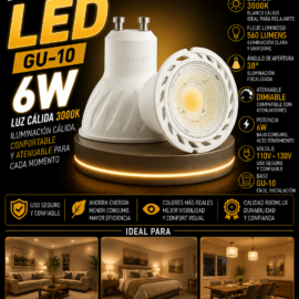 Bombillo 6W 3000k GU-10 B5565 38º dimeable 110V-130V ROOMLUX
