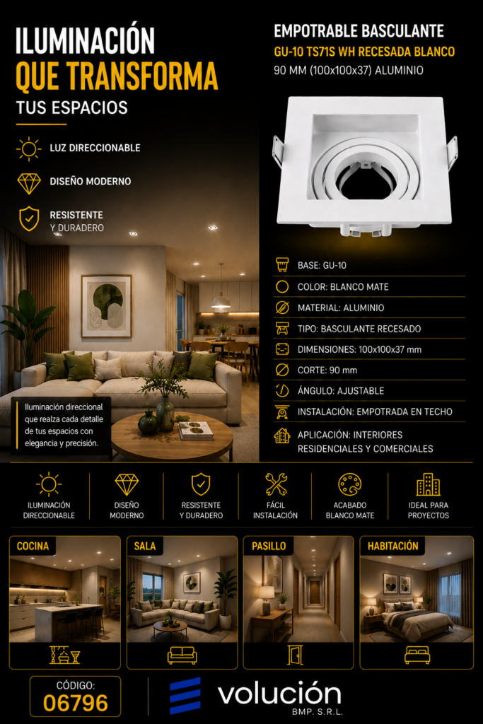Empotrable Basculante GU-10 TS71S WH Recesada Blanco # 90 mm (100x100x37) Aluminio