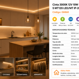 Cinta 3000K 12V 10W SECOLA2-ECO 5 MT 120 LED/MT IP-20 8 MM
