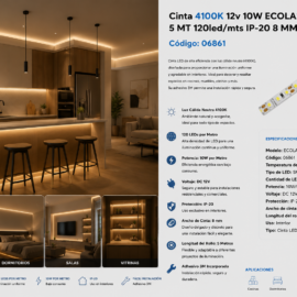 Cinta 4100K 12v 10W ECOLA2-ECO 5 MT 120led/mts IP-20 8 MM