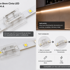 Conector Unión 8mm Cinta LED KDL-2PIN-8MM-A