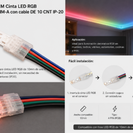 Conector 10MM Cinta LED RGB KDL-4PIN-10MM-A con Cable DE 10 CNT IP-20