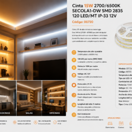 Cinta 15W 2700/6500K SECOLA1-DW SMD 2835 120 LED/MT IP-33 12V