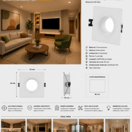 Empotrable Basculante # D27450 WH Blanca Recesada # 85 mm (93x93x29) POLY ROOMLUX