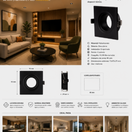 Empotrable Basculante # D27450 BK Negra Recesada 85 mm (93x93x29) POLY ROOMLUX