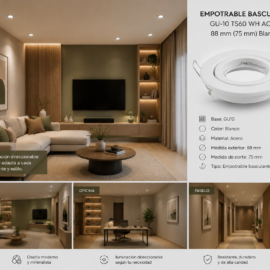 Empotrable Basculante GU-10 TS60 WH ACERO 88 mm (75 mm) Blanco