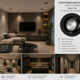 Empotrable Basculante MR-16 147/04 BK Negro Mate 75 mm G5.3 de Aluminio Troll