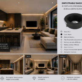 Empotrable Basculante Ø CS57-A G5.3 Recesada Negro Ø 80mm (90*53.5) EVOLIGHT